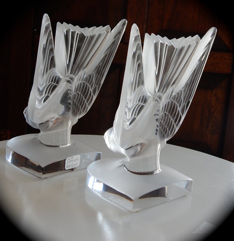 French Crystal. Vintage Bookends. Lalique Crystal Swallow Etsy
