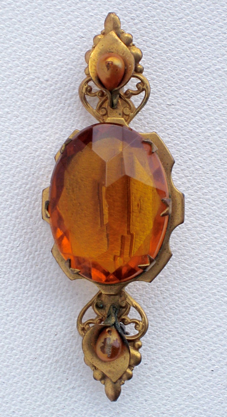 Vintage Amber Glass and Cala Lily Brooch/Pin Etsy
