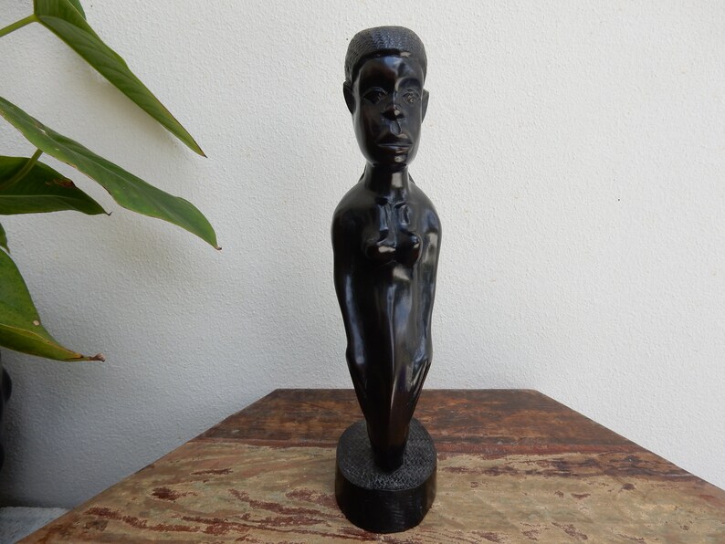 Kenya Africa Ebony Wood Statue FREE SHIPPING. Vintage African Carving Hand Crafted Sculpture