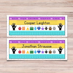Colorful Student Desk Name Tags  Alphabet, Numbers, Shapes, and Colors for Early Learning - Perfect for Classroom Organization Back to Scool