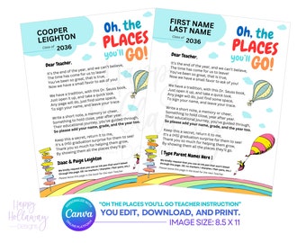 Oh the Places You'll Go Teacher Book Signing Request - Graduation Keepsake for Students