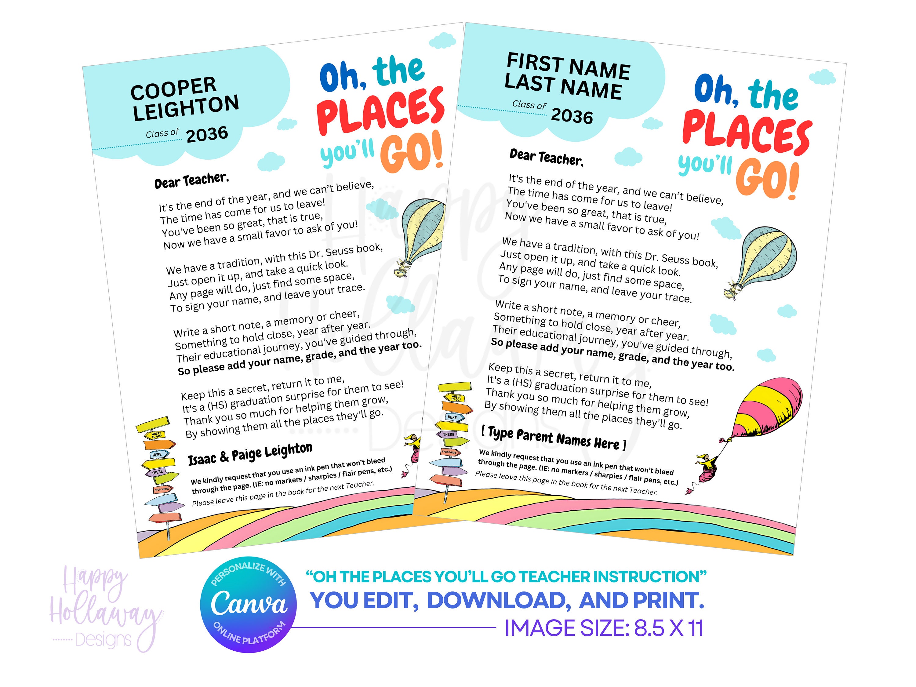 [ゆゆゆ]よろしくお願いします♩ Dr. Seuss 'oh the Places You'll Go' Daughter Graduation Teacher