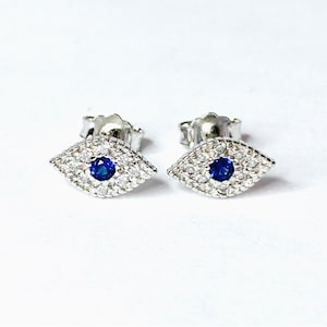 Sterling Silver 925 Evil Eye Earrings, Evil Eye Stud Earrings, Evil Eye Earrings