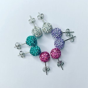 Argent sterling 925, boucles d&#39;oreilles boule de cristal de 8 mm, boucles d&#39;oreilles boule disco strass, boucles d&#39;oreilles en pâte polymère, boucles d&#39;oreilles en cristal d&#39;argile