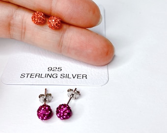 6mm 925 Crystal Earrings, Disco Ball Earrings, Rhinestone Disco Balls, Clay crystal earrings, girl earrings, stud earrings