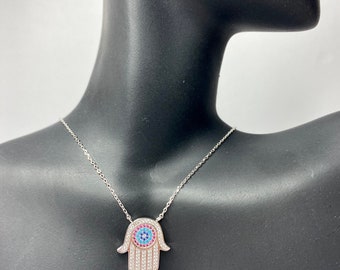 Sterling Silver Necklace, Evil Eye Necklace, Hamsa palm Necklace, Hamsa Hand Necklace, Hamsa Hand Jewelry, Hamsa, Holiday Gift