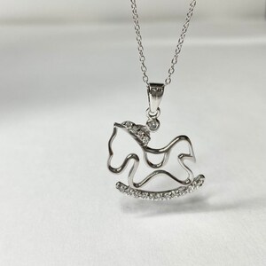 Sterling Silver Horse Pony Necklace, Horse Silver necklace, 925 CZ Necklace, Horse CZ Necklace, Pony CZ Silver Necklace, Pet Lover Jewelry