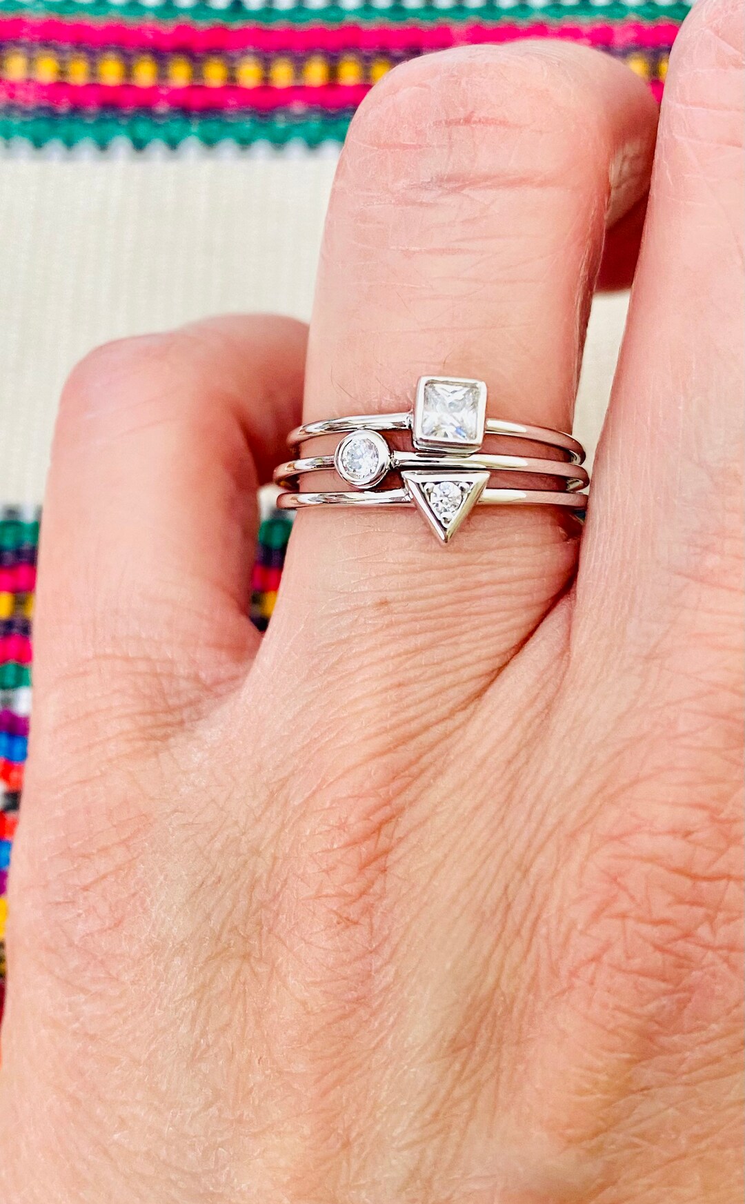 Sterling Silver Stackable Ring, .925 Tiny Triangle Ring, Dainty CZ Ring ...