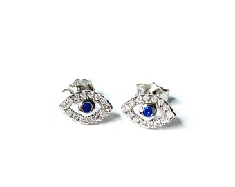 Sterling Silber 925 Evil Eye Ohrringe, Evil Eye Ohrstecker, Evil Eye Ohrringe