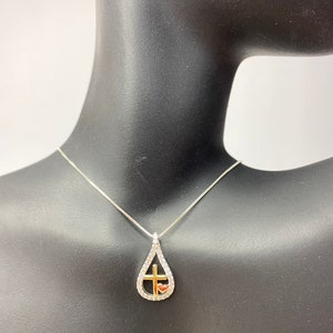 925 CZ Cross Necklace, Cross Heart CZ Necklace, Sterling Silver Cross CZ Necklace, tri color cz necklace, Gift for her