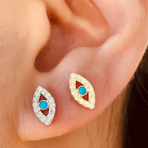 925 Evil Eye Stud Earrings, Evil eye earrings, Evil eye jewelry, Stud Earrings, Nano Stone Jewelry, Holiday Gift, Evil Eye Earrings
