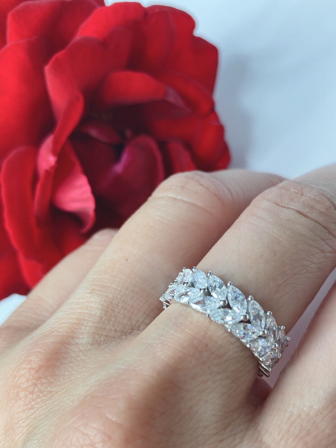 Eternity Ring, Sterling Silver Eternity Ring, Marquise Ring, Sterling Silver Ring, 925 Ring