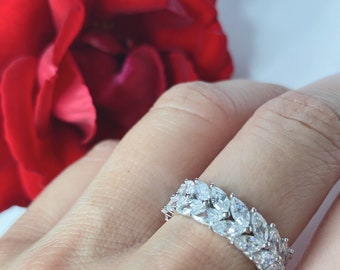 Sterling Silver Marquise CZ Fashion Ring - Clear Cubic Zirconia, Size 5, .925 Silver Band