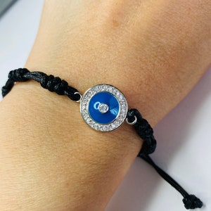 EVIL EYE BRACELET, Sterling Silver Bracelet, 925 String Bracelet, Men's Women's Evil Eye Bracelet, Black String Evil Eye Bracelet,