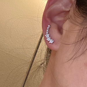 925 Climber Earrings, CZ Flower Climber Earrings, Sterling Silver Gold Plated, Ear Crawlers, Flower crawler earrings, flower studs