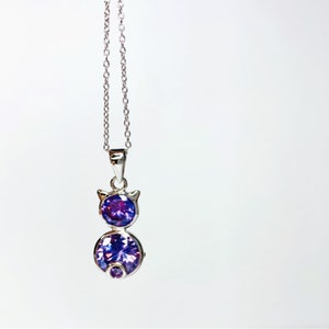 925 Sterling Silver Cat CZ Necklace,  925 Sterling Silver Kitty Cat Necklace, 925 Amethyst CZ Kitty Cat Necklace, Pet Lover Jewelry