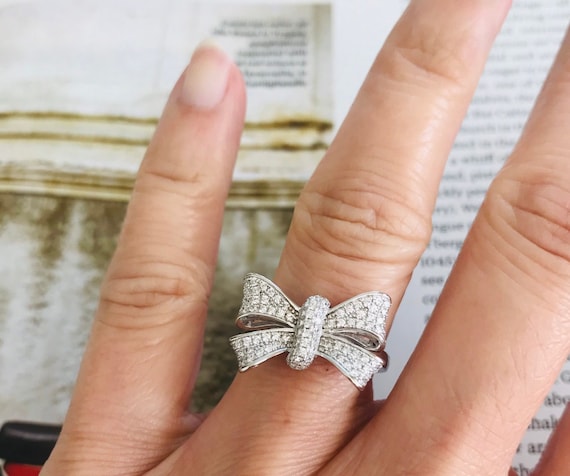 TATIANA☆[SILVER925] Cubic Ring Ribbon Earring SMALL TIFFANY & Co. Bow Ribbon Stud Earrings Silver925 Accessory