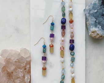 In the Raw Gemstone Earrings - Apatite, Citrine, Sunstone, Amethyst, Morganite