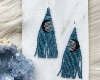 Full Crescent Moon Earrings | Seed Bead | Handwoven Earrings