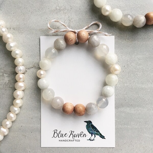 June Birthstone / Pearl + Moonstone / Essential Oil Diffuser Bracelet