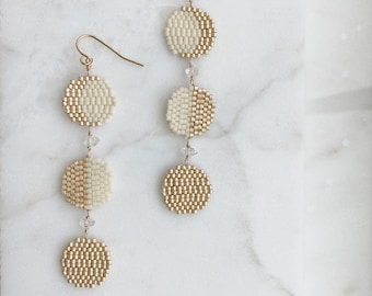 Phases of the Moon with Herkimer Earrings | Handwoven Beaded Danglers