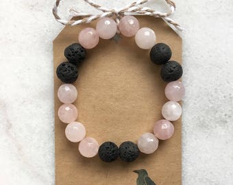 Rose Quartz / Essential Oil Diffuser Bracelet / Lava Stones / Aromatherapy