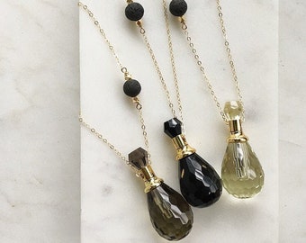 Crystal Bottle Necklace | Essential Oil Necklace | Perfume Bottle | Aromatherapy | Lava Diffuser Necklace