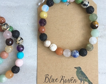 Skinny / Essential Oil Diffuser Bracelet / Lava Stones and Gemstones / Aromatherapy