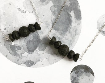 La Luna Moon Phase / Lava Stone Necklace - Essential Oil / Aromatherapy