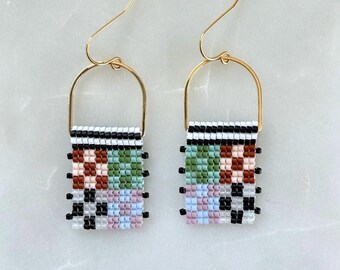 Checkered | The Icon Collection | Green | Seed Bead | Handwoven Earrings