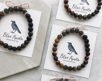 Skinny / Tigers Eye + Onyx / Essential Oil Diffuser Bracelet