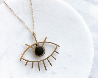 Evil Eye + Lava Necklace | Brass | Essential Oils |  Lava | Essential Oil Diffuser | Aromatherapy Necklace