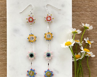Daisy Chain MATCHING Set | Petal + Stone Collection | Earrings | Seed Bead | Gemstones | Handwoven Earrings