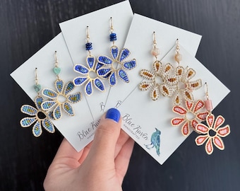 Wildflowers | Petal + Stone Collection | Earrings | Seed Bead | Gemstones | Handwoven Earrings