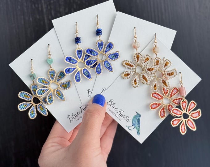 Featured listing image: Wildflowers | Petal + Stone Collection | Earrings | Seed Bead | Gemstones | Handwoven Earrings