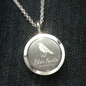 Essential Oil Locket Necklace / Blue Raven Handcrafted Feather / Stainless Steel / Aromatherapy image 2