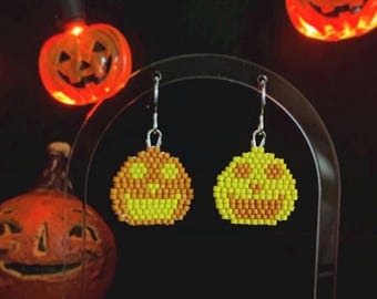 Pumpkin | Halloween Collection | Jack-o-Lantern | Seed Bead | Handwoven Earrings
