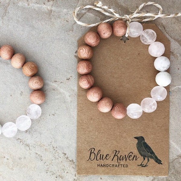 Peace + Love / Moonstone, Rose Quartz and Rosewood / Essential Oil Diffuser Bracelet / Aromatherapy Bracelet