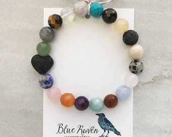 Sweetheart Gemstone Mix | Essential Oil Diffuser Bracelet | Lava Stones and Faceted Gemstones