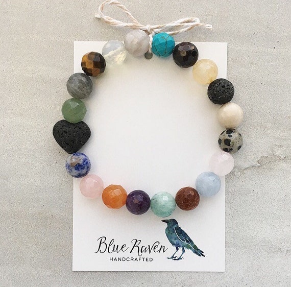 Sweetheart Gemstone Mix Essential Oil Diffuser Bracelet Lava Stones and  Faceted Gemstones