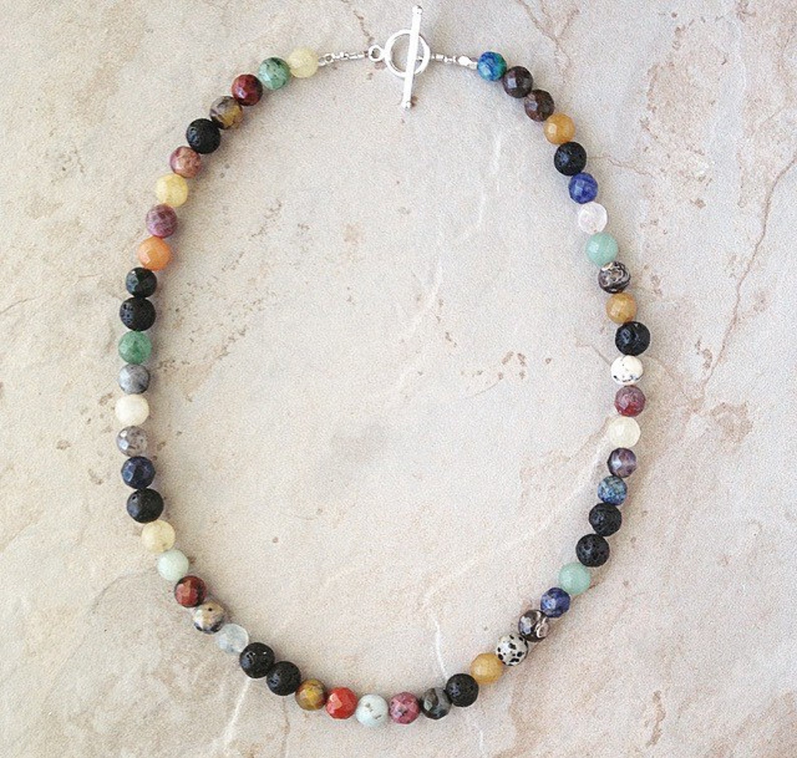 Multi Gemstone Aromatherapy Necklace With Lava Stones Etsy