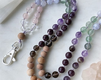 Peace and Calming Mala Lanyard for Anxiety and Stress | Gemstone | Hand knotted | Aromatherapy | Essential Oil Diffuser