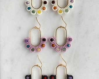 Lily of the Valley | Petal + Stone Wildflower Collection | Earrings | Seed Bead | Gemstones | Handwoven Earrings