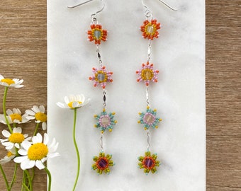 Daisy Chain MATCHING Set | Petal + Stone Collection | Earrings | Seed Bead | Gemstones | Handwoven Earrings