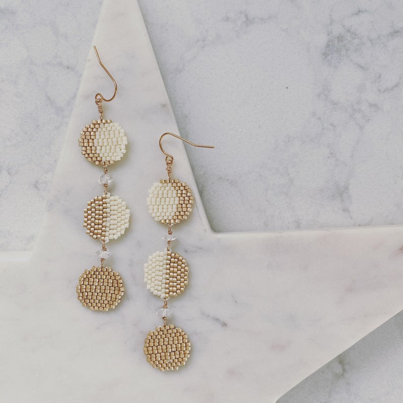 Phases of the Moon with Herkimer Earrings Handwoven Beaded Danglers image 2