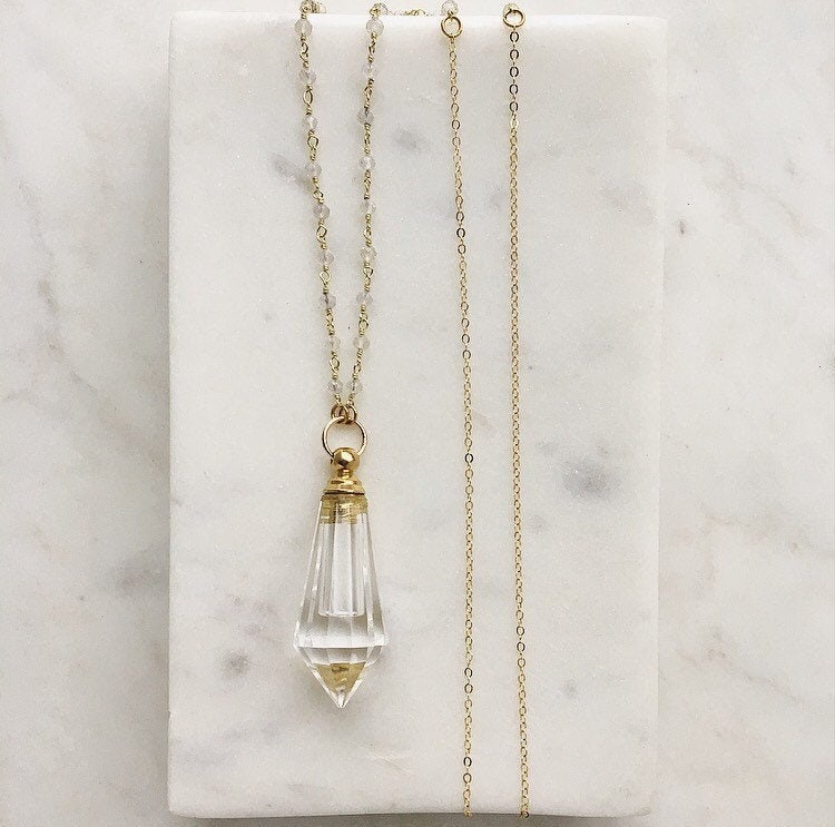 Quartz Crystal Oil Bottle Necklaces Quartz Crystal Oil Bottle Necklaces