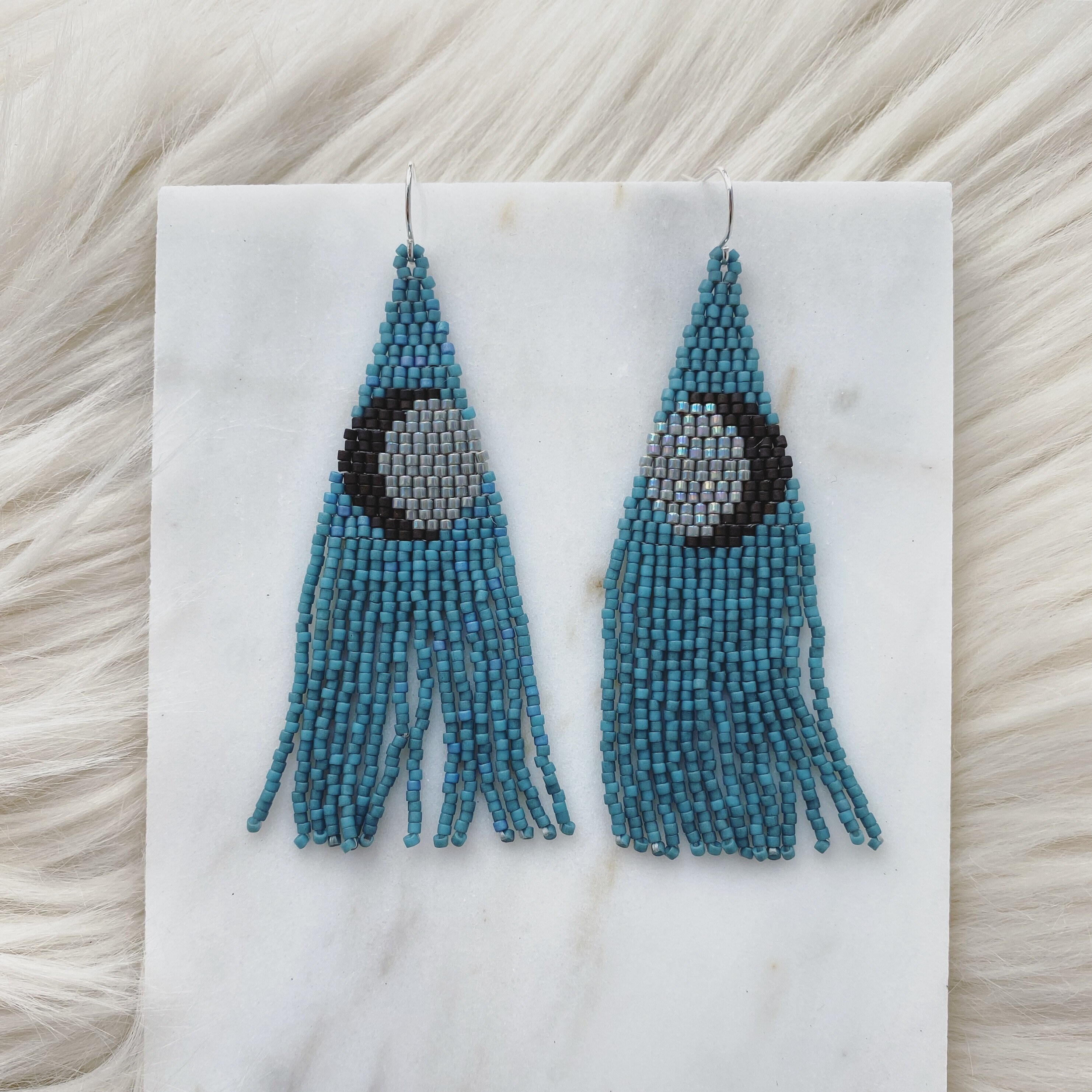 Seed Beads Celestial Moon Fringe Earrings - Full Moon