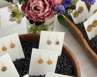 Daisy Minis MISmatched | Petal + Stone Collection | Earrings | Seed Bead | Gemstones | Handwoven Earrings