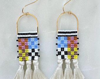 Checkered Tasseled | The Icon Collection | Seed Bead | Handwoven Earrings