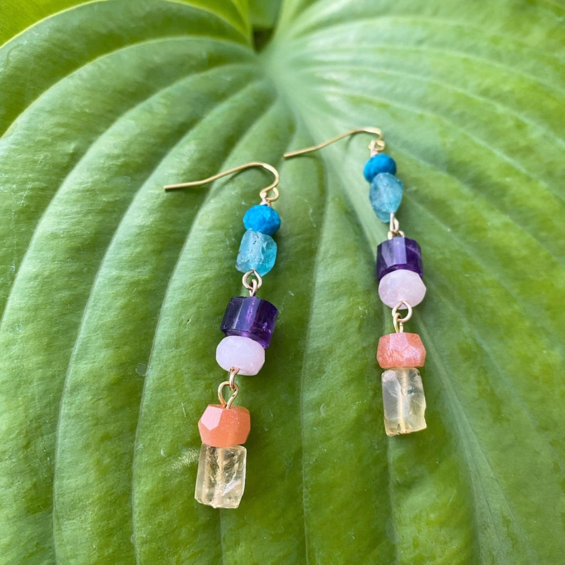 In the Raw Gemstone Earrings Citrine Morganite Amethyst Sunstone Apatite